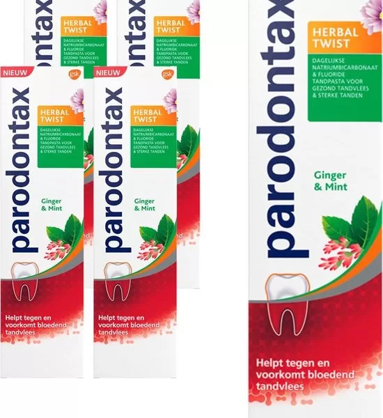 Parodontax Herbal Twist Green Mint Tandpasta – 4 x 75 ml – Voordeelverpakking voor Gezond Tandvlees & Versheid