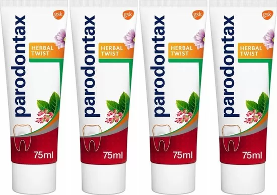 Parodontax Herbal Twist Tandpasta tegen Bloedend Tandvlees - 4 x 75 ml - Effectief tegen Tandplak, Gember-Munt Smaak, Klinisch Bewezen