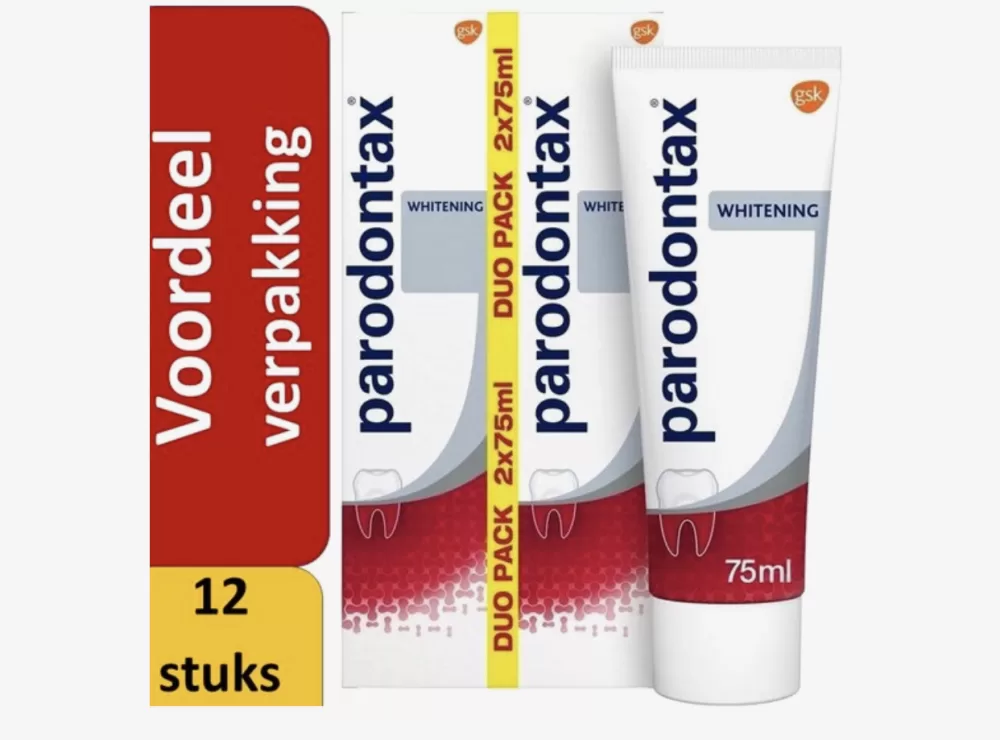 Parodontax Whitening Tandpasta 12x75ml - Voordeelverpakking met Verbeterde Smaak - Versterkt Tandvlees & Verwijdert Tandplak