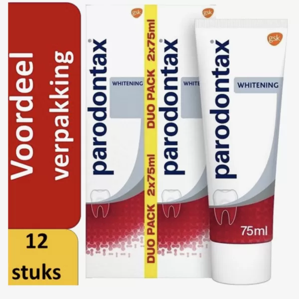 Parodontax Whitening Tandpasta 12x75ml - Voordeelverpakking met Verbeterde Smaak - Versterkt Tandvlees & Verwijdert Tandplak