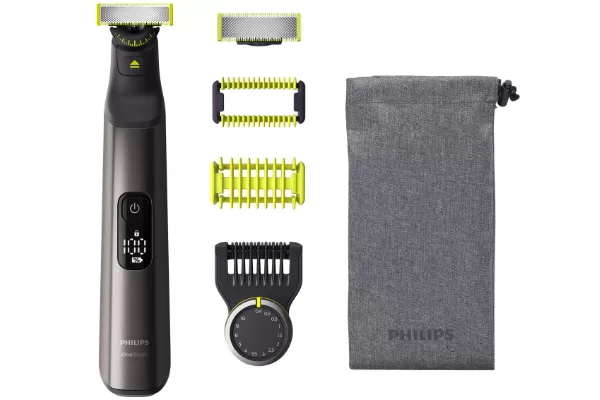 Philips OneBlade QP6551/15 Pro Rasierer - Oplaadbaar, Wasbaar, 120 min Accuduur, Chromedesign, Inclusief Etui, Geel