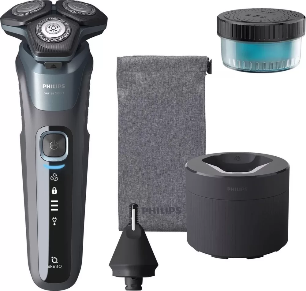 Philips SHAVER 5000 S5586/66 - Elektrisch Scheerapparaat, SteelPrecision-mesjes, SkinIQ, Wet & Dry, Reinigingsstation, Trimmer & Neustrimmer