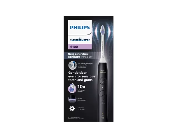 Philips Sonicare 6100 Elektrische Tandenborstel – Sensitive Opzetborstel, Sonisch Poetsen, Poetsdruksensor, 3 weken Accuduur, 2 standen