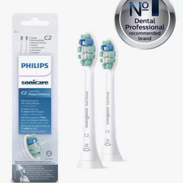 Philips Sonicare C2 Optimal Plaque Defence Opzetborstels HX9022/10 - 2 Stuks, Verwijdert tot 7x Meer Tandplak, Compatibel met Diverse Modellen