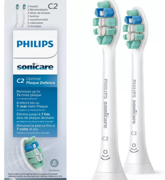 Philips Sonicare C2 Optimal Plaque Defence HX9022/10 - 2 Opzetborstels voor Maximale Tandplakverwijdering met Sonische Technologie