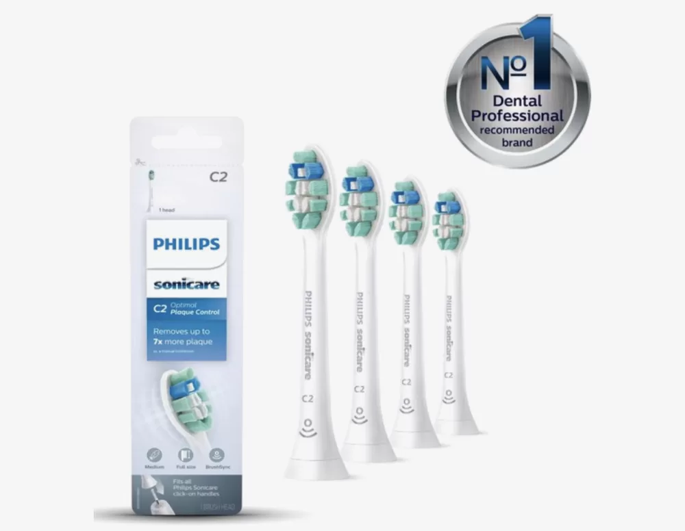 Philips Sonicare C2 Optimal Plaque Defence Opzetborstels HX9024/10 - 4 Stuks - Verwijdert tot 7x Meer Tandplak - Compatibel met Diverse Modellen