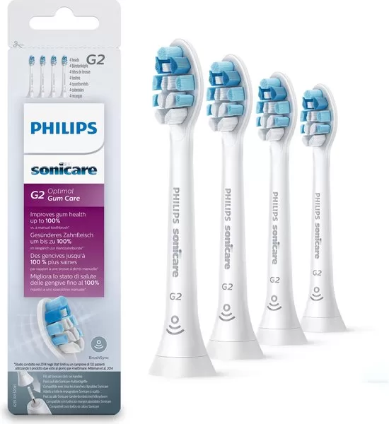 Philips Sonicare G2 Optimal Gum Care HX9034/10 Opzetborstels - 4 Stuks, Verbeterde Tandvleesgezondheid, BrushSync™ Technologie, Zacht & Effectief