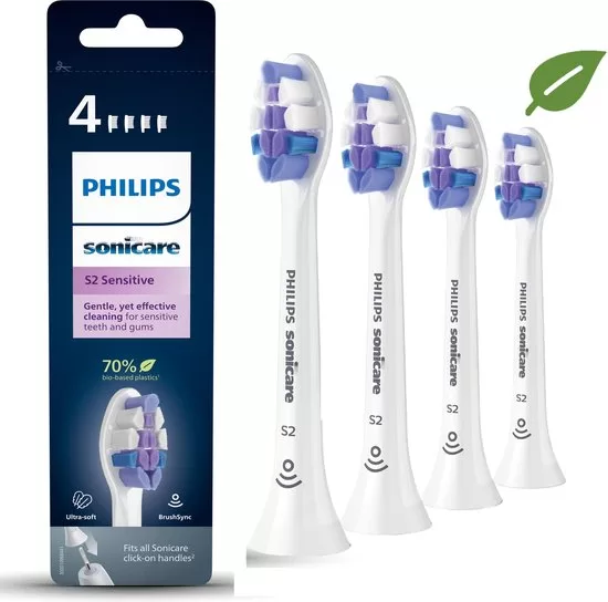 Philips Sonicare HX6054/10 Sensitive Opzetborstels - 4 Stuks - Wit - Voor Gevoelige Tanden - Biologisch Afbreekbaar - BrushSync Technologie