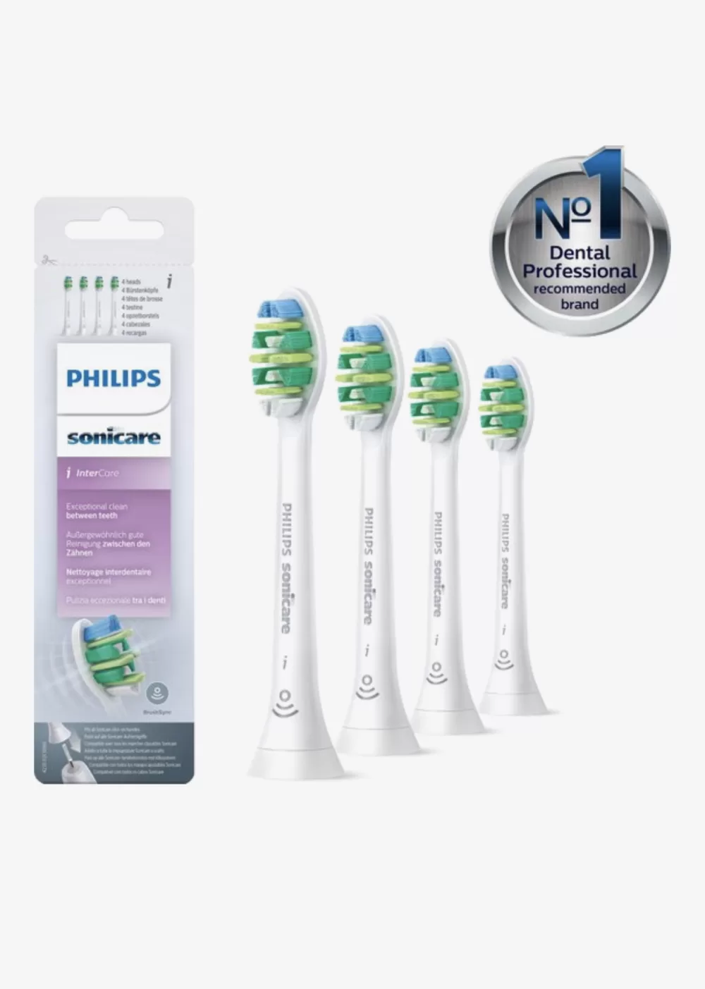 Philips Sonicare InterCare Opzetborstels HX9004/10 - 4 stuks - Verwijdert tot 7x meer tandplak - Gezond tandvlees in 2 weken - Kliksysteem