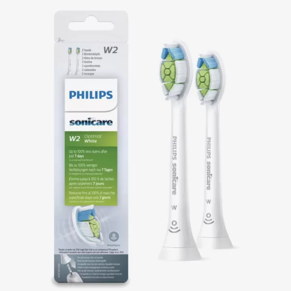 Philips Sonicare W2 Optimal White Opzetborstels HX6062/10 - 2 Stuks, 100% Wittere Tanden in 1 Week, Verwijdert 7x Meer Tandplak, BrushSync Technologie