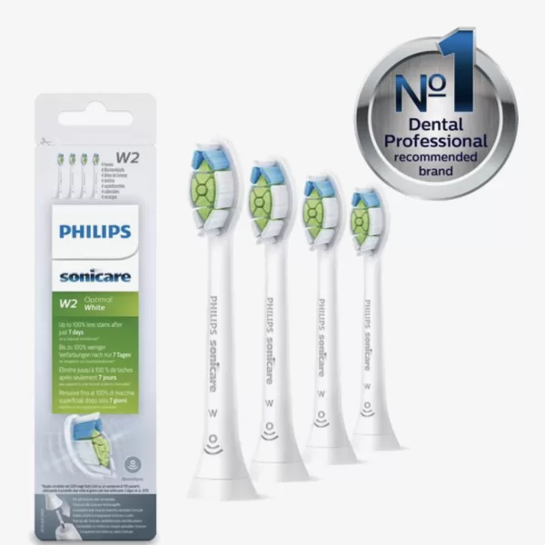 Philips Sonicare W2 Optimal White HX6064/10 Opzetborstels - 4 Stuks, Verwijdert 7x Meer Tandplak, Wittere Tanden in 1 Week, BrushSync Technologie