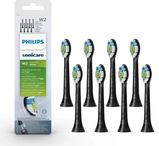 Philips Sonicare W2 Optimal White HX6068/13 – 8 Opzetborstels voor Tanden – Grondige Reiniging & Vlekkenverwijdering voor Witte Glimlach