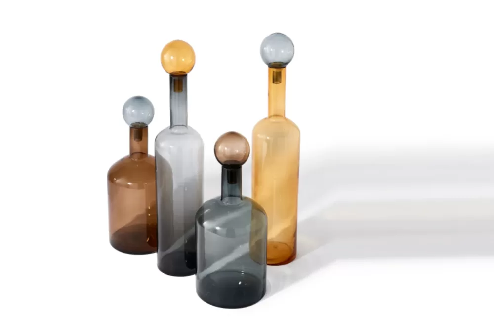 Pols Potten Bubbles and Bottles | 4-tlg. Handgefertigtes Flaschen-Set | XXL Cognac | Einzigartige Kunstwerke für stilvolle Dekoration