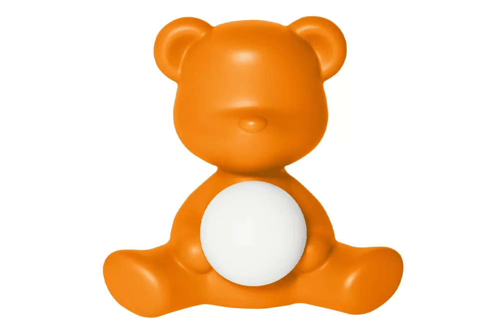 Qeeboo Teddy Girl LED Tischleuchte Orange | Wiederaufladbar, kabellos, von Stefano Giovannoni | Süße Teddy Designlampe für Kinderzimmer