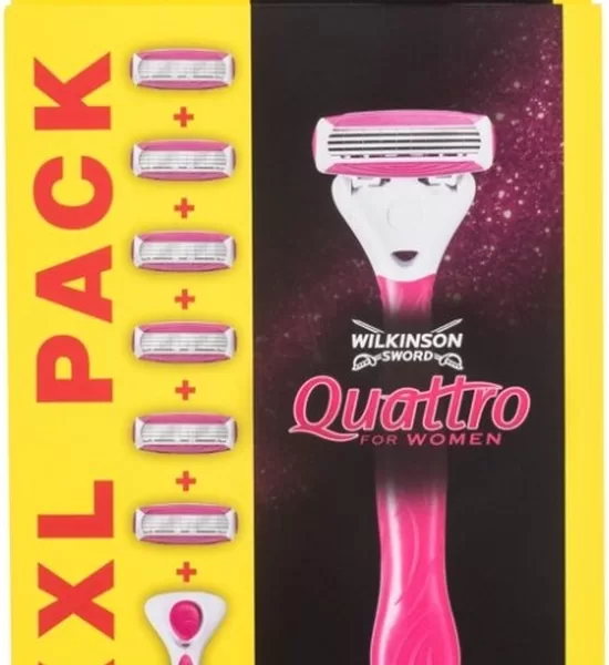 Quattro for Women – Wilkinson Sword Holicí Strojek s 1 Hlavicí + 5 Náhradními Hlavicemi, 4 Ultrath Mesíčky, Aloe Vera, Bezpečné Holení