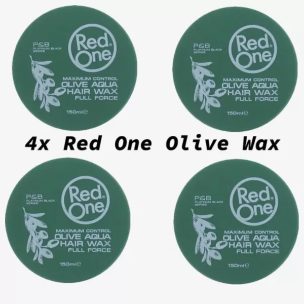 Red One Olive Aqua Hair Wax 4x150ml – Vitamine Rijke Formule voor Langdurige Styling, Glanzend en Verzorgd Haar, Voordeelverpakking