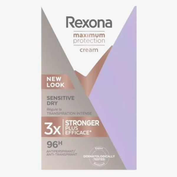 Rexona Maximum Protection Sensitive Dry 45 ml – 48u bescherming, 2x effectievere anti-transpirant, huidvriendelijk, geurbestrijdend, TRIsolid™ technologie.