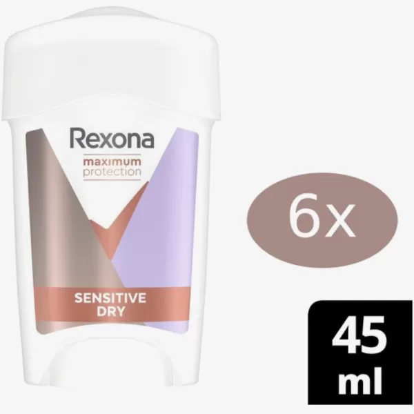 Rexona Maximum Protection Sensitive Dry Deodorant Cream Stick - 6x 45ml - 96u Bescherming - Voordeelverpakking voor Vrouwen