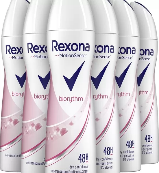 Rexona Women Ultra Dry Biorythm Deodorant – 6 x 150 ml – 48 uur bescherming, MotionSense technologie, rozen- en jasmijngeur, alcoholvrij