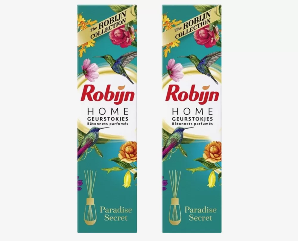 Robijn Geurstokjes Paradise Secret - 2 x 45 ml - Langdurige geurverspreiding voor woonkamer, slaapkamer & badkamer - Stijlvol interieuraccessoire