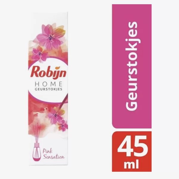 Robijn Geurstokjes Pink Sensation – Elegante Bloemengeur voor Woonkamer, Slaapkamer en Badkamer, Natuurlijke Rotanstokjes, Stijlvol Flesje