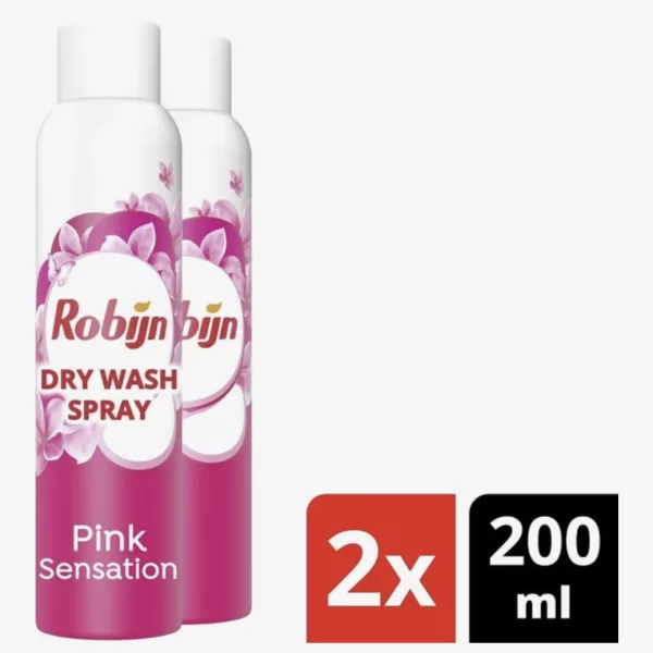 Robijn Pink Sensation Dry Wash Spray – 2 x 200 ml – Voordeelverpakking – Verfris, ontkreuk en verzacht je kleding tussen wasbeurten!