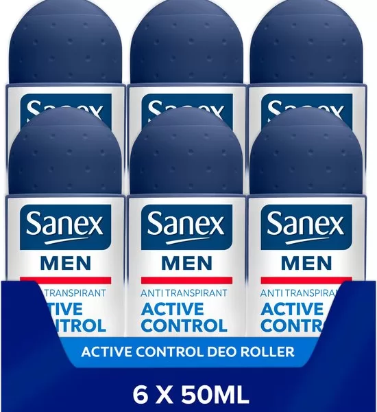 Sanex Men Active Control Deodorant Roller 6x50ml - 48 uur Bescherming, 0% Alcohol, Voor Alle Huidtypes, Fris Geur, Voordeelverpakking