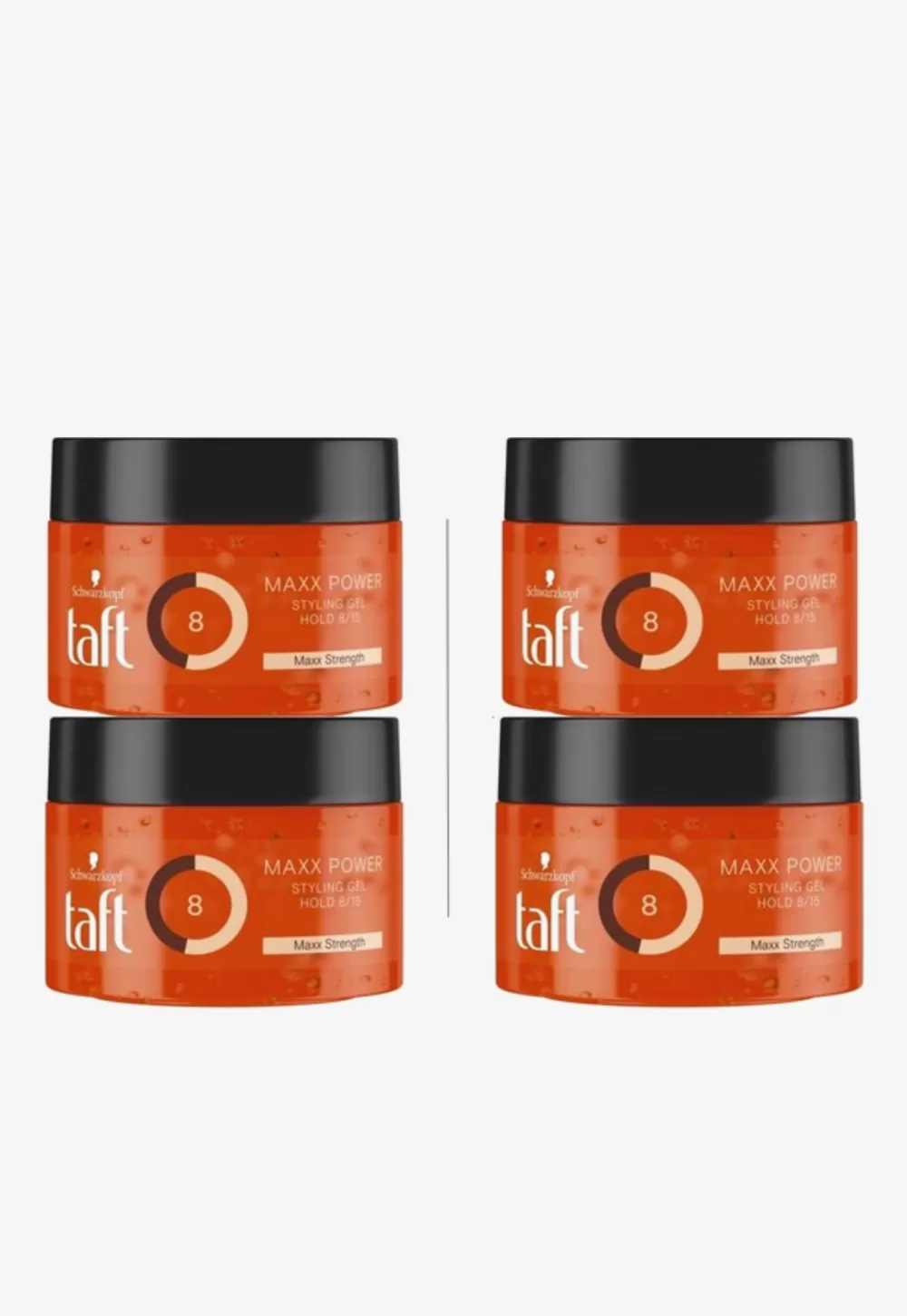 Schwarzkopf Taft Maxx Power Hold 8 Styling Gel - 4 x 250 ml, 72h Halt, vegan, plakt niet, ideaal voor korte kapsels, sterke fixatie