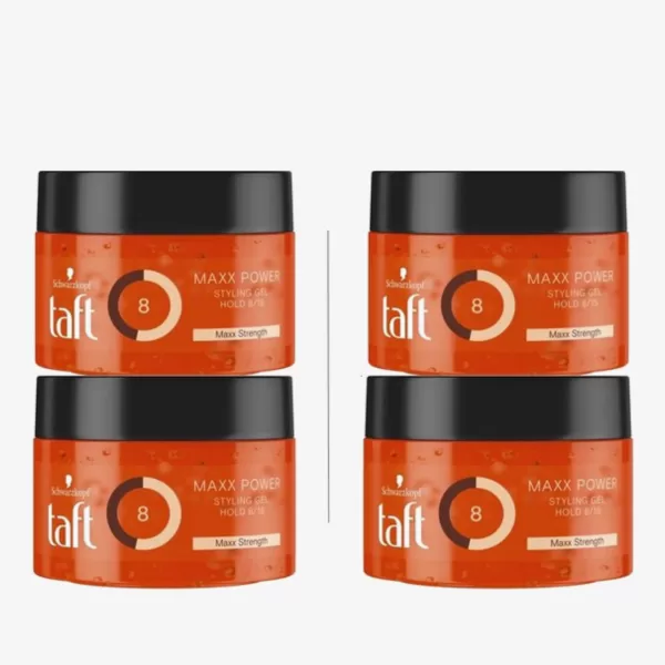 Schwarzkopf Taft Maxx Power Hold 8 Styling Gel - 4 x 250 ml, 72h Halt, vegan, plakt niet, ideaal voor korte kapsels, sterke fixatie