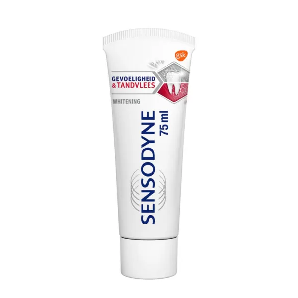 Sensodyne Gevoeligheid & Tandvlees Whitening Tandpasta - 75 ml, Voor Gevoelige Tanden, Versterkt Tandglazuur, Frisse Munt Smaak