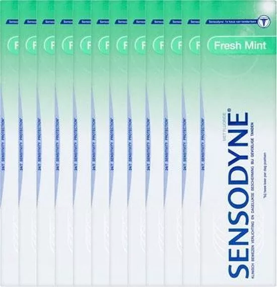 Sensodyne Fresh Mint Tandpasta Voordeelverpakking – 12 x 75 ml | Bescherming voor Gevoelige Tanden | Fluoride & Sterke Pepermunt Smaak