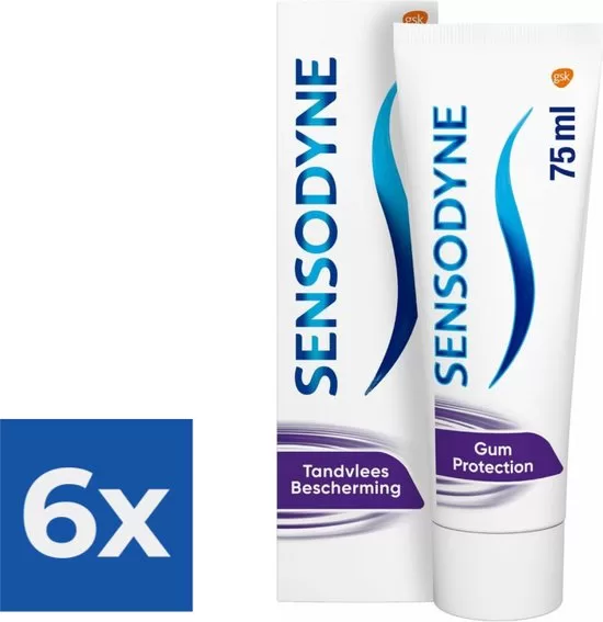 Sensodyne Tandpasta Tandvlees Bescherming 75ml - Voordeelverpakking 6 stuks - Fluoride, Verlicht Gevoeligheid, Sterke Tanden, Gezond Tandvlees