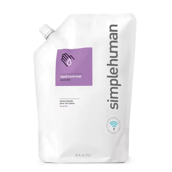 simplehuman Flüssigseife Nachfüllbeutel 1000 ml - Lavendel, hypoallergen, biologisch abbaubar, ideal für Sensorspender, feuchtigkeitsspendend