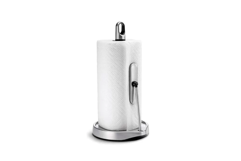 simplehuman Küchenrollenhalter aus Edelstahl mit Klemmarm - stabil, einhändig abreißbar, einfacher Wechsel, stylish & funktional