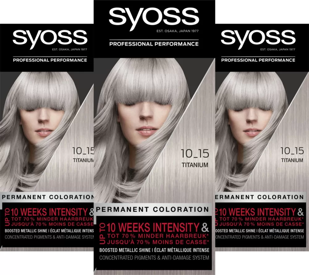 Syoss Titanium 10-15 Haarkleuring Voordeelverpakking - 3 Stuks, Professionele Grijsdekking, Tot 70% Minder Haarbreuk, Keratine & SALONPLEX Technologie