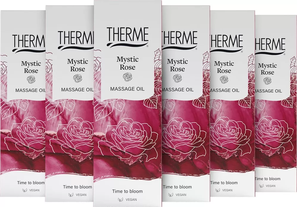 Therme Massage Olie Mystic Rose 6x125ml - Verzorgende, Vegan Massageolie met Rozengeur, Lychee & Cacao voor Zijdezachte Huid