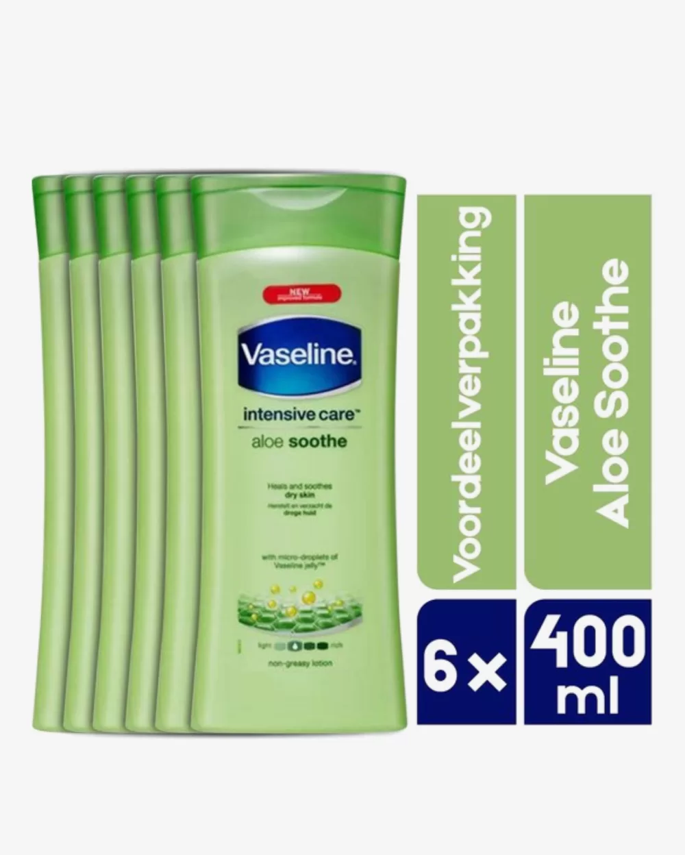 Vaseline Aloe Soothe Bodylotion 6x400ml - Hydraterende Lotion voor Droge Huid, Verrijkt met Aloë Vera, Snelle Intrekking, Niet Vet