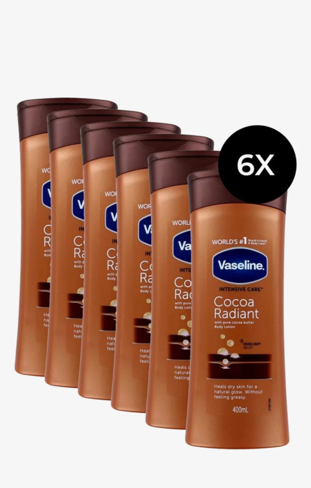 Vaseline Intensive Care Cocoa Radiant Body Lotion 400 ml, 6er Pack – Feuchtigkeitsspendend, Hautpflege für strahlende Haut