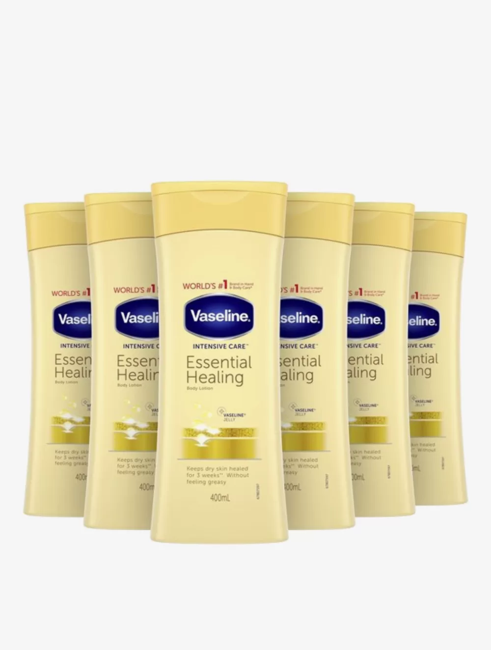 Vaseline Intensive Care Essential Healing Bodylotion 6x400ml - Hydraterende, niet-vette formule voor droge en gebarsten huid, snel absorberend, 3 weken herstel.