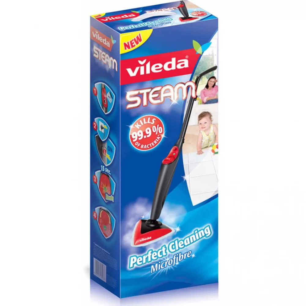 Vileda Steam Stoomreiniger - 99,9% Bacteriën Verwijderen, Regelbaar Stoom, 6m Snoer, 400ml Reservoir, Microvezel Hoes, Tapijtaccessoire