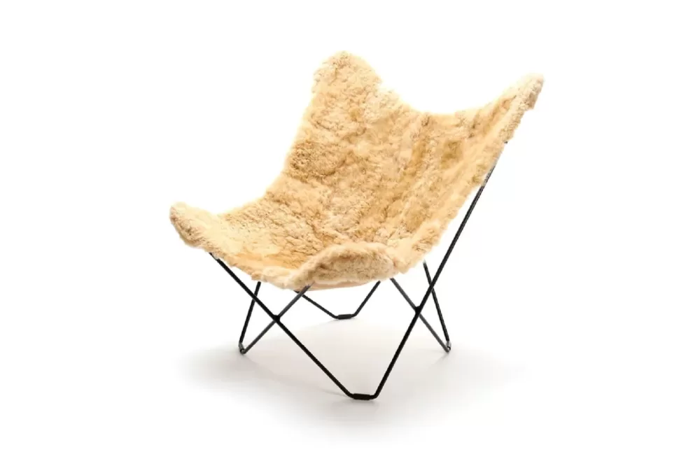 WEICH Couture Alpaca Butterfly Chair MARIPOSA | Champagner | 100% Royal Alpaca-Fell | Minimalistisches Design & Gemütlichkeit