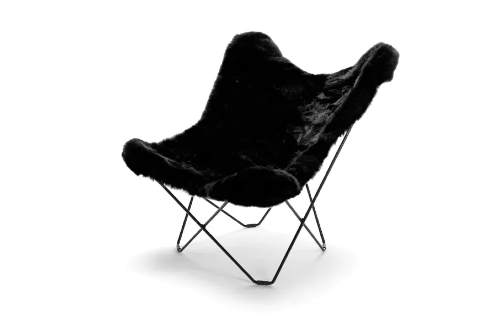 WEICH Couture Alpaca Butterfly Chair MARIPOSA | Jet Black | 100% Royal Alpaca-Fell, minimalistisches Design, inkl. Gestell, allergikerfreundlich