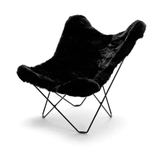 WEICH Couture Alpaca Butterfly Chair MARIPOSA | Jet Black | 100% Royal Alpaca-Fell, minimalistisches Design, inkl. Gestell, allergikerfreundlich