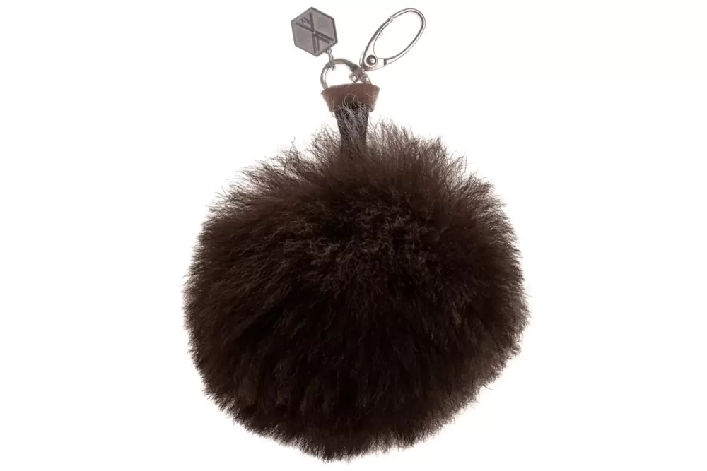 WEICH Couture Alpaca Pompon Schlüsselanhänger CLAVE – Dunkelbraun, 100% Royal Alpaca, hypoallergen, eleganter Geschenkkarton