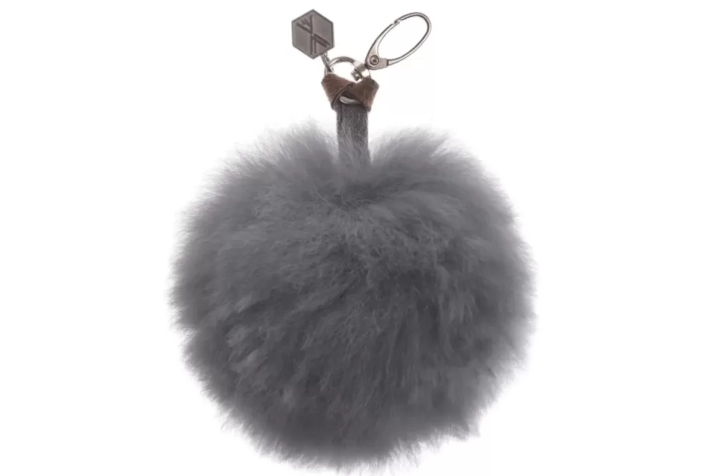 WEICH Couture Alpaca Pompon CLAVE | Schlüsselanhänger aus 100% Royal Alpaca-Fell | Graphit Grau | Allergikerfreundlich, exklusiver Geschenkkarton