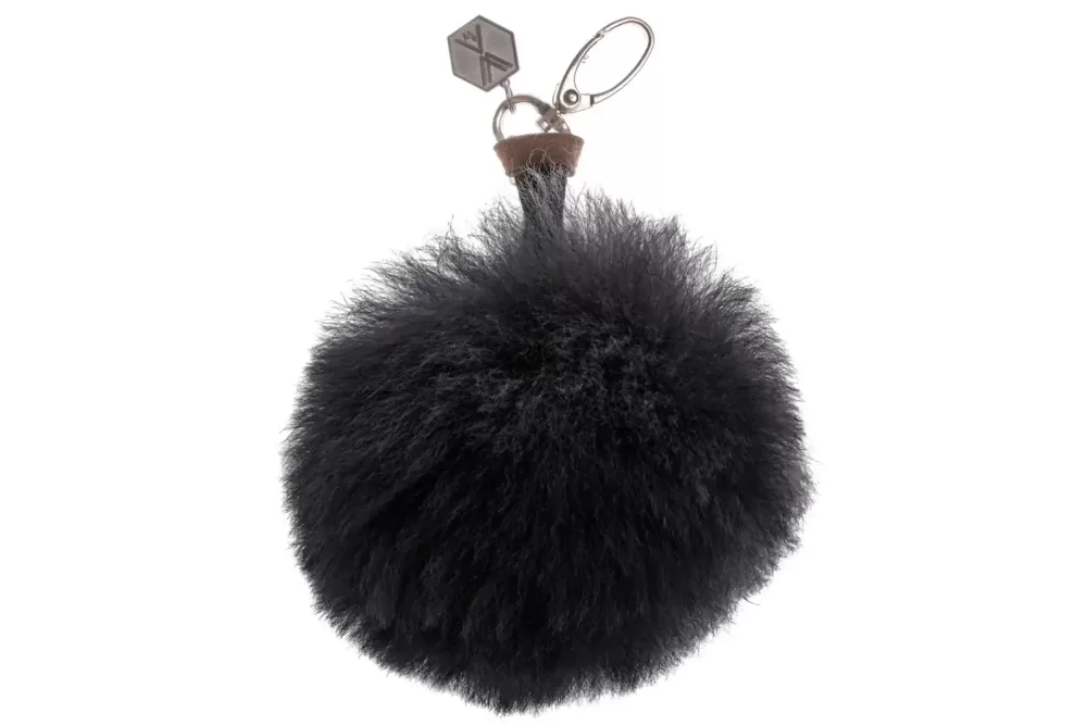 WEICH Couture Alpaca Pompon Schlüsselanhänger CLAVE | 100% Royal Alpaca-Fell | Schwarz | Allergikerfreundlich | Exklusiver Geschenkkarton