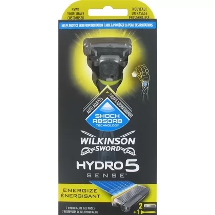 Wilkinson Hydro 5 Sense Energize – Rasierer Set mit Halter & 2 Klingen, 1 Stück – Sanfte Rasur für empfindliche Haut