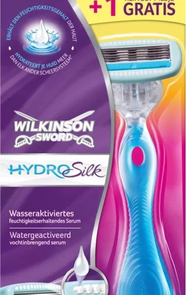 Wilkinson Hydro Silk Damenrasierer mit pflegendem Serum & Soft Touch Griff + 1 gratis Ersatzklinge - für eine seidige, hydratisierte Haut