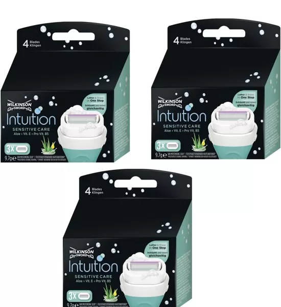 Wilkinson Intuition Sensitive Care Scheermesjes - 9 Stuks, Drievoudige Bescherming, Aloe Vera & Vitamine E, Voor Gevoelige Huid