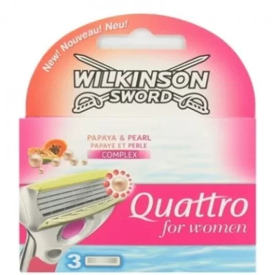 Wilkinson Quattro for Women Rasierer mit Papaya & Pearl, 3 Stück – Sanfte Rasur für empfindliche Haut, Hautpflege & Komfort